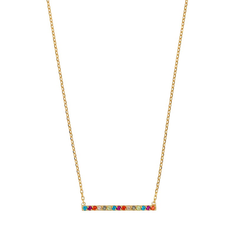 Collier plaqué or ligne d'oxydes de couleurs multicolore
